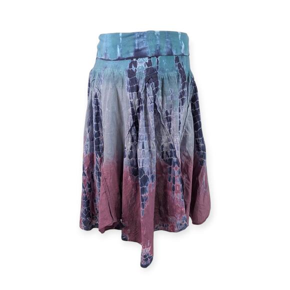 Tie Dyed Skirt Scarf Hem Fold Waistband Women’s Size Medium aqua mauve purple - Picture 2 of 8